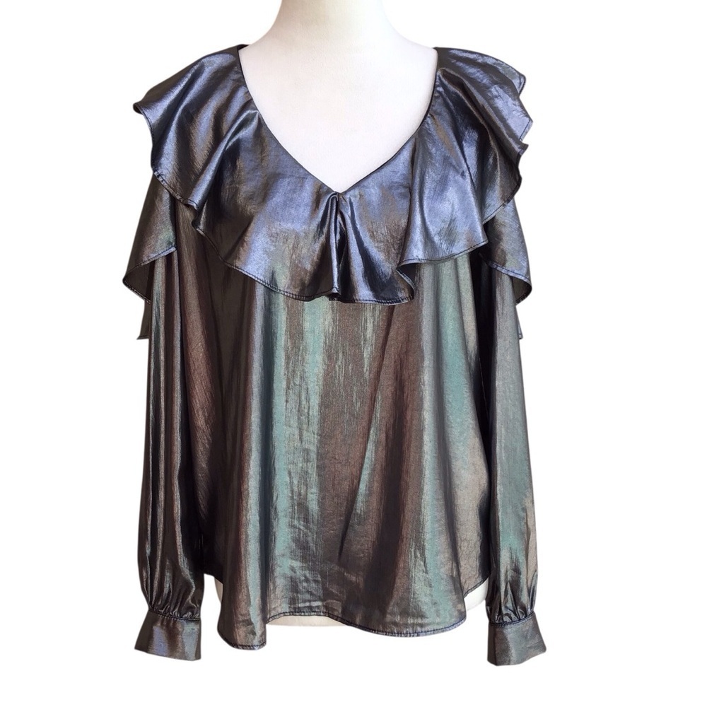 Revolve Krisa Metallic Cold Shoulder Ruffle Blouse